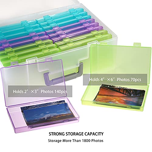 Photo Storage Box 4x6, 18 Inner Extra Large Photo Case Large Photo Organizer Acid-Free Photo Box Storage Photo Keeper Photo Storage Case, Plastic Craft Storage Box for Photo Stickers Stamps Seeds,18 Boxes