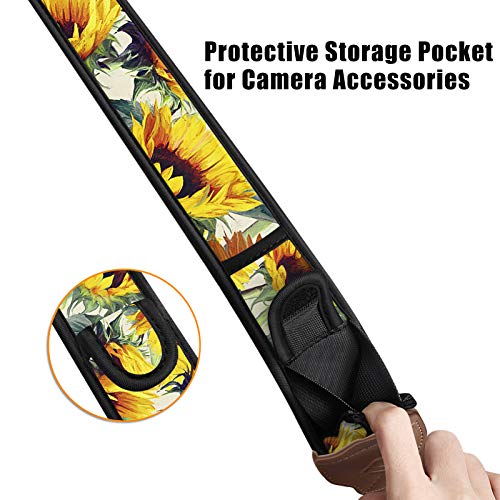 Fintie Camera Strap for All DSLR Camera, Universal Neck Shoulder Belt with Accessory Pockets for Canon, Nikon, Sony, Pentax, Sunflowers