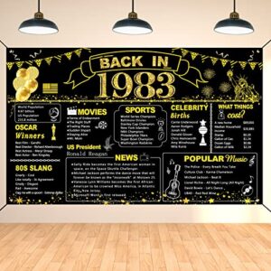 darunaxy 40th birthday black gold party decoration, back in 1983 banner 40 year old birthday party poster supplies vintage 1983 backdrop photography background for men & women 40th class reunion decor