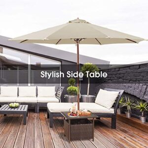 Giantex Outdoor Side Table with Umbrella Hole, Rattan/Wicker Umbrella Stand Table, Steel Metal Patio Bistro Table for Outdoor Deck Garden Pool, Brown