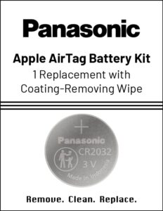 panasonic airtag battery kit, size cr2032 with bitterant coating-removing wipe, apple-approved oem replacement for airtag