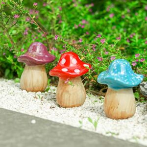 Mushroom Garden Decor - 3-Pack Ceramic Mushrooms for Garden, Mushroom Statue Decor, Fairy Garden Ceramic Lawn Ornament Patio Decor