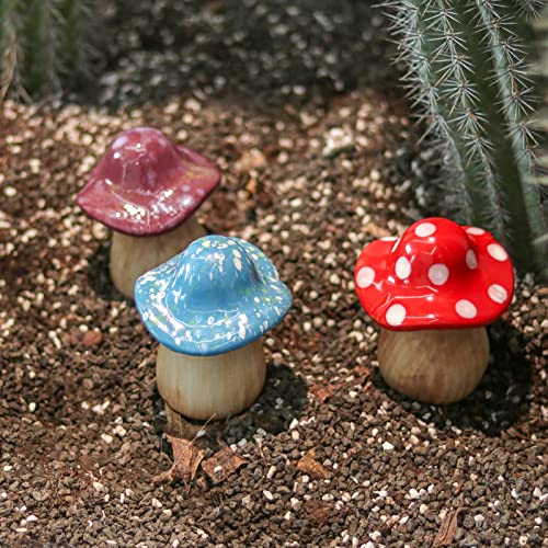 Mushroom Garden Decor - 3-Pack Ceramic Mushrooms for Garden, Mushroom Statue Decor, Fairy Garden Ceramic Lawn Ornament Patio Decor