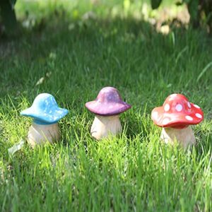 Mushroom Garden Decor - 3-Pack Ceramic Mushrooms for Garden, Mushroom Statue Decor, Fairy Garden Ceramic Lawn Ornament Patio Decor
