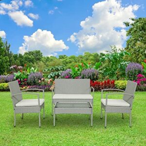 Xuanyue Patio Furniture Set 4 Pieces Outdoor Indoor Use Rattan Chair Wicker Sofa with Cushions for Porch Poolside Balcony Lawn or Backyard (Gray)