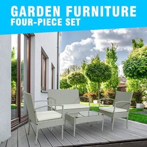 Xuanyue Patio Furniture Set 4 Pieces Outdoor Indoor Use Rattan Chair Wicker Sofa with Cushions for Porch Poolside Balcony Lawn or Backyard (Gray)