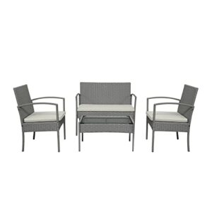 Xuanyue Patio Furniture Set 4 Pieces Outdoor Indoor Use Rattan Chair Wicker Sofa with Cushions for Porch Poolside Balcony Lawn or Backyard (Gray)