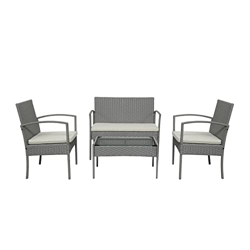 Xuanyue Patio Furniture Set 4 Pieces Outdoor Indoor Use Rattan Chair Wicker Sofa with Cushions for Porch Poolside Balcony Lawn or Backyard (Gray)