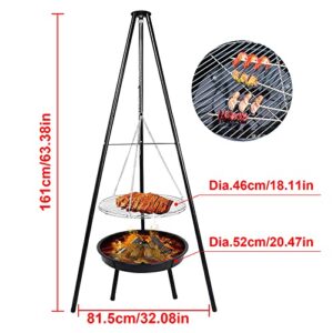 BestYiJo Hanging Tripod Camping Stove, Outdoor Tripod Barbecue Stove Height Adjustable Campfire Cooking Pot for Barracks Garden BBQ, with Barbecue Net and Grill