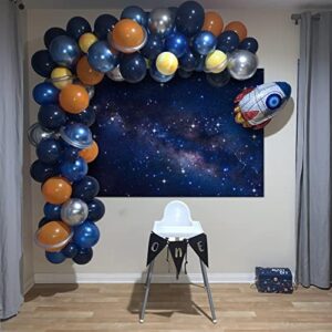 Avezano Starry Night Sky Backdrop Outer Space Galaxy Birthday Background Universe Nebula Stars Theme Party Decorations for Boy Kids First Birthday Banner Photo Booth Props(7x5ft)