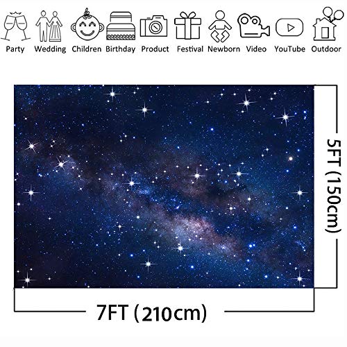 Avezano Starry Night Sky Backdrop Outer Space Galaxy Birthday Background Universe Nebula Stars Theme Party Decorations for Boy Kids First Birthday Banner Photo Booth Props(7x5ft)