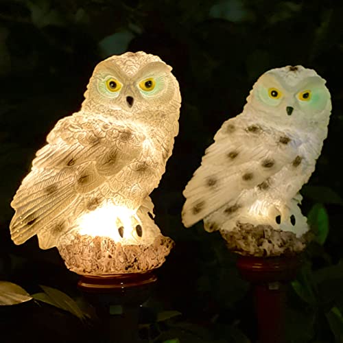 Solar Owl Garden Light, Outdoor Solar Powered Owl Stake Lights 2 Pack for Walkway Yard Lawn Landscape Lighting (Owl)