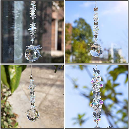 Hanging Sun Catchers with Crystals Butterfly Dragonfly Decor Window Garden Crystal Prism Rainbow Maker Suncatcher