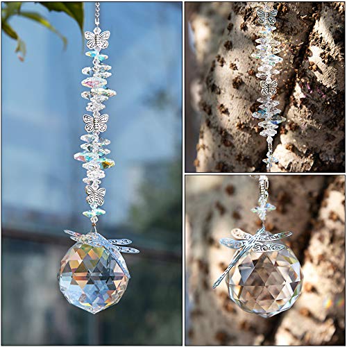 Hanging Sun Catchers with Crystals Butterfly Dragonfly Decor Window Garden Crystal Prism Rainbow Maker Suncatcher