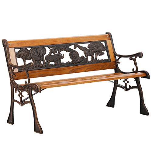 Outdoor Kids Garden Bench Park Metal Aluminum & Wood Benches clearance for Outdoor Porch, Patio, Garden, Lawn, Balcony, Backyard and Indoor, Metal Material Best Loveseats - Bronze 32.3"x15.7"x18.9"