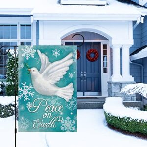 Winter Garden Flag 12x18 Double Sided, Small Burlap Pigeon Snowflake Pray Hope Garden Yard Flags World Peace on Earth for Winter Seasonal Outside Outdoor House Holiday Decor (ONLY FLAG)