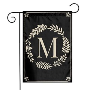 monogram m garden flag double sided outdoor wreath letter black garden yard banner decoration size 12″x18″