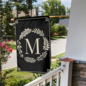 Monogram M Garden Flag Double Sided Outdoor Wreath Letter Black Garden Yard Banner Decoration Size 12"X18"