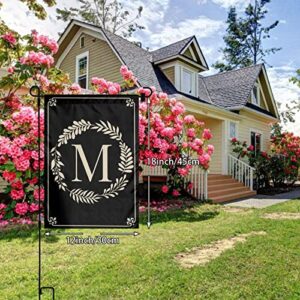 Monogram M Garden Flag Double Sided Outdoor Wreath Letter Black Garden Yard Banner Decoration Size 12"X18"