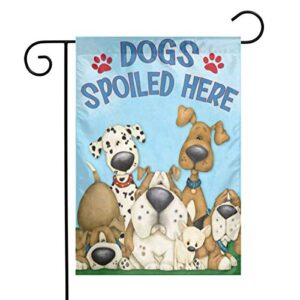 sumiluochen double-sided outdoor garden flag, welcome spoiled dog yard flag, weather resistant home decorative colorful design primitive yard decor for patio lawn 12 x 18 in (welcome spoiled dog)