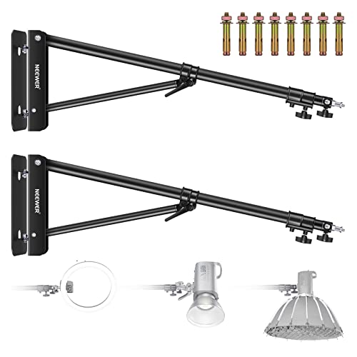 Neewer 2-Pack Triangle Wall Mounting Boom Arm for Photography Studio Video Strobe Lights Monolights Softboxes Umbrellas Reflectors,180 Degree Flexible Rotation,Max Length 70.8 inches/180CM (Black)