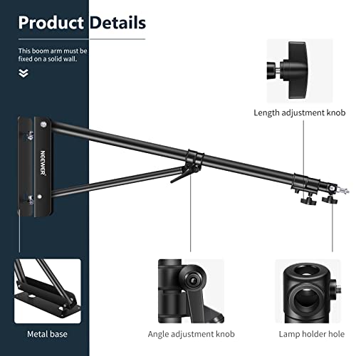 Neewer 2-Pack Triangle Wall Mounting Boom Arm for Photography Studio Video Strobe Lights Monolights Softboxes Umbrellas Reflectors,180 Degree Flexible Rotation,Max Length 70.8 inches/180CM (Black)