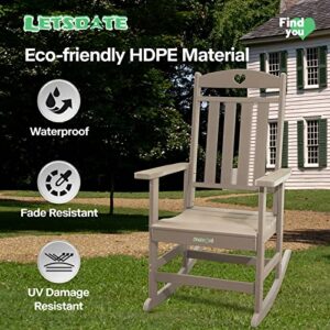 letsdate Love High Back Plastic Rocking Chairs Outdoor & Indoor | Oversized Rocker Chairs | Easy to Assemble | Max Weight 500 lbs | for Lawn, Porch, Patio, Backyard, Fire Pit, Garden (Medium Brown)