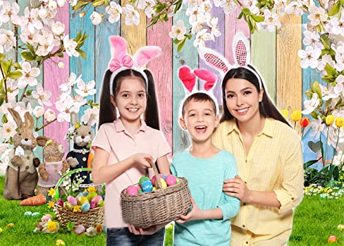 Dudaacvt 7x5ft Easter Backdrop Spring Easter Backdrop Colorful Wood Backdrop Easter Children Party Decorations Banner Backdrop D625