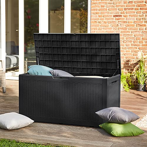 Homall 100 Gallon Large Resin Deck Box Waterproof Outdoor Storage with Padlock Indoor Outdoor Organization and Storage Container for Patio Furniture Cushions, Pool Toys, Garden Tools (Black)