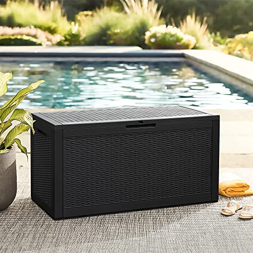 Homall 100 Gallon Large Resin Deck Box Waterproof Outdoor Storage with Padlock Indoor Outdoor Organization and Storage Container for Patio Furniture Cushions, Pool Toys, Garden Tools (Black)