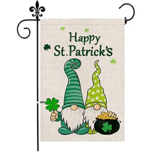 Mloabuc St. Patrick's Day Gnome Garden Flag Welcome Hat Lucky Yard Flag Farmhouse Double Sided Lattice Vertical Outdoor Decor 12 x 18 In