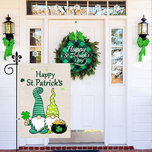 Mloabuc St. Patrick's Day Gnome Garden Flag Welcome Hat Lucky Yard Flag Farmhouse Double Sided Lattice Vertical Outdoor Decor 12 x 18 In