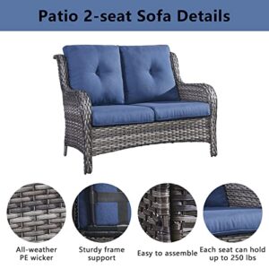 Belord Outdoor Loveseat Small Patio Furniture 2 Seater Sofa Brown Wicker Couch Rattan Settee for Single-Family House