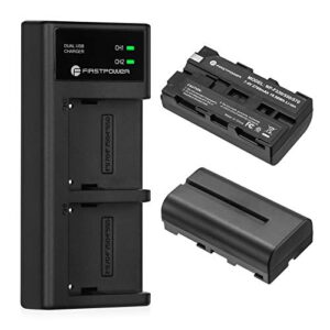 firstpower np-f550 battery 2-pack and usb dual slot charger compatible with sony np f570, f550, f530, f970, f960, f770, f750, f330, ccd-sc55, tr516, tr716, tr818, tr910, tr917