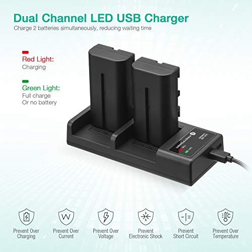 FirstPower NP-F550 Battery 2-Pack and USB Dual Slot Charger Compatible with Sony NP F570, F550, F530, F970, F960, F770, F750, F330, CCD-SC55, TR516, TR716, TR818, TR910, TR917