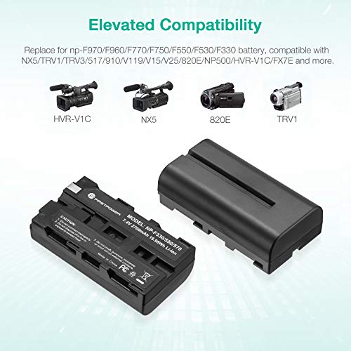 FirstPower NP-F550 Battery 2-Pack and USB Dual Slot Charger Compatible with Sony NP F570, F550, F530, F970, F960, F770, F750, F330, CCD-SC55, TR516, TR716, TR818, TR910, TR917