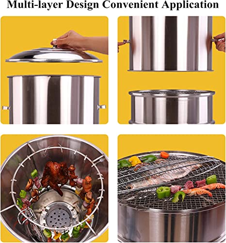 NEWCES Safety Certification Standing Charcoal Barbecues Grills Stainless Steel BBQ Grill w/Barbecues Grid Portable Combination Grill-Smokers for Outdoor Garden Courtyard Camping Hiking Picnic