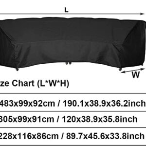 Curved Sofa Cover UCARE Outdoor Patio Furniture Cover Couch Sectional Protector Waterproof Half Moon Sofa Set Cover with Windproof Elastic Cord(Black, 190.1x38.9x36.2in/483x99x92cm)