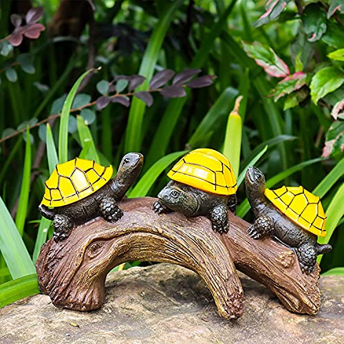 pearlstar Solar Outdoor Statues Turtle on Log Yard Decor, Waterproof Figurine Light Garden Decorations Lawn Ornaments for Patio, Backyard, Gift for Mom Woman Grandma Lovers
