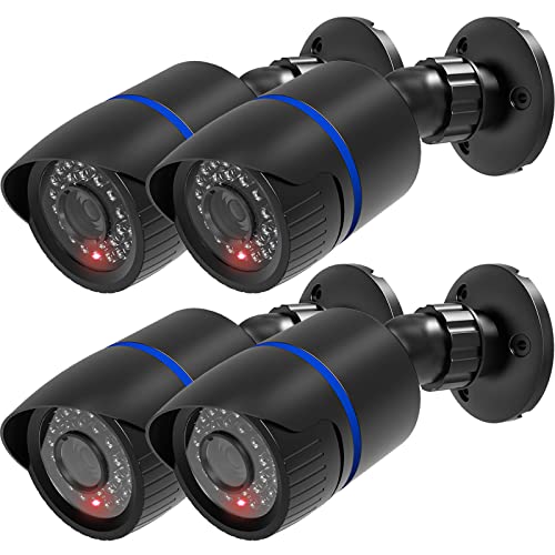 WALI Dummy Fake Simulated Surveillance Security CCTV Dome Camera Indoor Outdoor with One LED Light, Warning Security Alert Sticker Decal (TC-B4), 4 Packs, Black