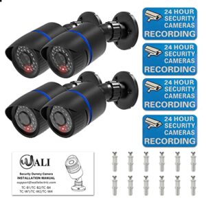 WALI Dummy Fake Simulated Surveillance Security CCTV Dome Camera Indoor Outdoor with One LED Light, Warning Security Alert Sticker Decal (TC-B4), 4 Packs, Black