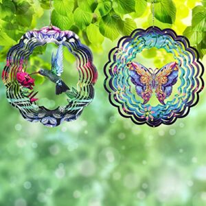 2 Pack Butterfly Metal Wind Spinners Hummingbird Hanging Wind Spinner Stainless Steel Hanging Garden Decor Yard Decorations Outdoor Wind Spinners for Yard and Garden Ornaments Decorations 12 Inches