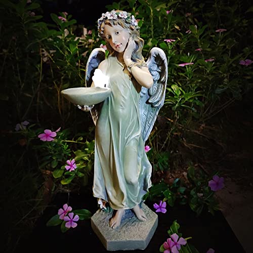 CHRUI Angel Outdoor Garden Decor Statues, 20 inch Solar Outdoor Patio Angel Art Garden Cemetery Decorations Statue for Patio, Lawn, Yard Decoration, Housewarming Garden Unique Gift