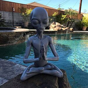 SNSN Meditating Alien Garden Sculptures & Statues, Alien Resin Statue Ornament Yard Best Art Decor for Indoor Outdoor Home or Office Collectible Figurine Gift, Grey, Small (SNSN-cijia-1)