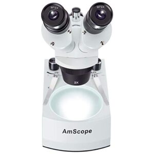 AmScope SE306R-PZ Forward Binocular Stereo Microscope, WF10x and WF20x Eyepieces, 10X-80X Magnification, 2X and 4X Objectives, Upper and Lower Halogen Light Source, Pillar Stand, 120V , White