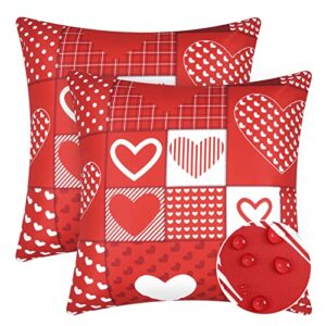 valentine’s day pillow covers 18 x 18 inch, set of 2 red waterproof throw pillow covers outdoor, love heart plaid decorative cushion pillow cases for anniversary couch patio furniture bench bed sofa