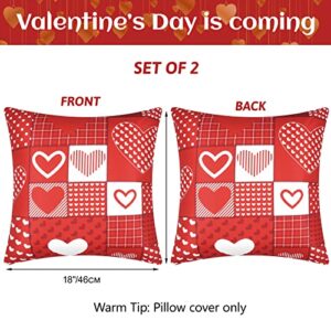 Valentine's Day Pillow Covers 18 x 18 Inch, Set of 2 Red Waterproof Throw Pillow Covers Outdoor, Love Heart Plaid Decorative Cushion Pillow Cases for Anniversary Couch Patio Furniture Bench Bed Sofa