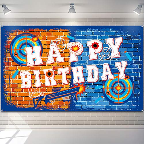 Dart Battle Gun Happy Birthday Backdrop Birthday Party Supplies Backdrop Dart Battle Gun Backdrop Dart Battle Target Water Gun Backdrop for Boy's Birthday Party Themed Party Decorations