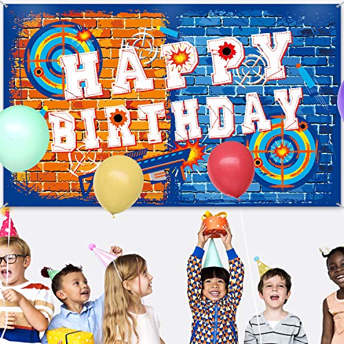 Dart Battle Gun Happy Birthday Backdrop Birthday Party Supplies Backdrop Dart Battle Gun Backdrop Dart Battle Target Water Gun Backdrop for Boy's Birthday Party Themed Party Decorations