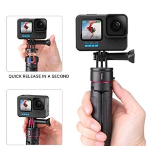 Mini Tripod Mounting Accessories for Gopro - ULANZI Go Quick II Small Tripod Quick Release Compact Vlog Handle Selfie Grip Compatible with Gopro Hero 5/6/7/8/9/10/11 Black/DJI Action/Insta 360/Askaso